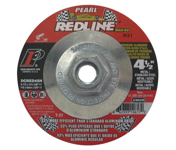 Pearl Abrasives GRINDING WHEEL, REDLINE, ALUMINUM OXIDE, T27, 4 1/2 X 1/4 X 5/8-11 (DCRED45H)