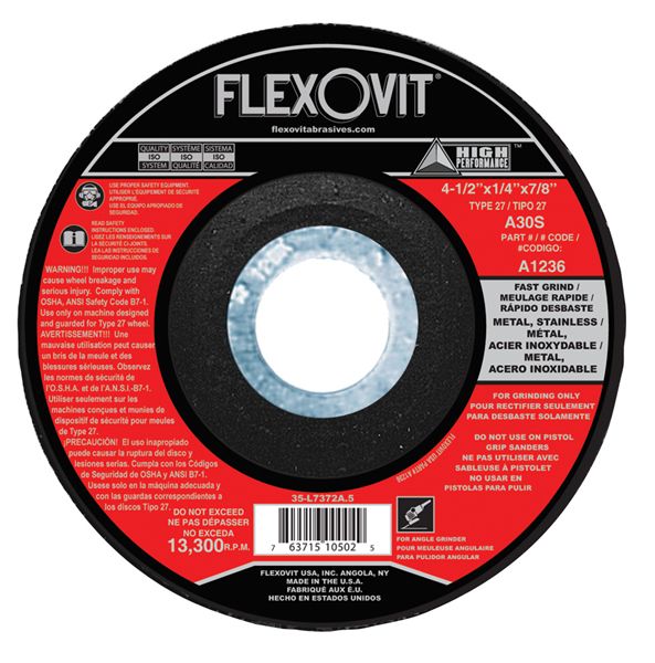 Flexovit Flexovit GRINDING WHEEL, 4 1/2" X 1/4" X 7/8 (A1236)