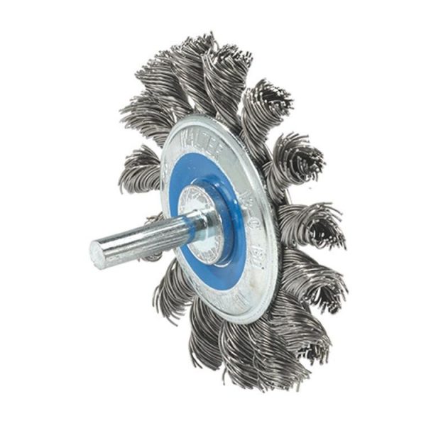 Walter MOUNTED WIRE BRUSH, TWIST-KNOT, 2 3/4 X 5/16 X .020 X 1/4 SHAFT, STEEL (662980003916)