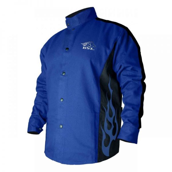 Revco Safety JACKET, FIRESTOP COTTON, BLUE/BLACK WITH BLUE FLAMES, EXTRA EXTRA EXTRA EXTRA LARGE (RE-BXRB9C-4XL)