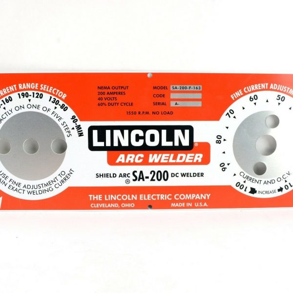 Lincoln Electric NAME PLATE, SA-200 REDFACE (BW116)