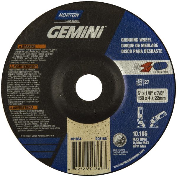 Norton CUTTING WHEEL, 6 X 1/8 X 7/8, TYPE 27, GEMINI (547-66252801864)