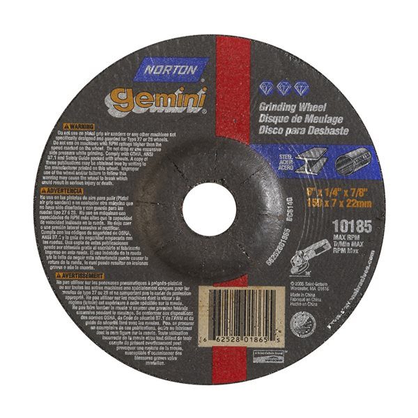 Norton GRINDING WHEEL, 6 X 1/4 X 7/8, TYPE 27, GEMINI (547-66252801865)