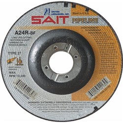 Sait / United Abrasives GRINDING WHEEL, 6 X 1/8 X 7/8, TYPE 27, A24R PIPELINE, STEEL (22042)