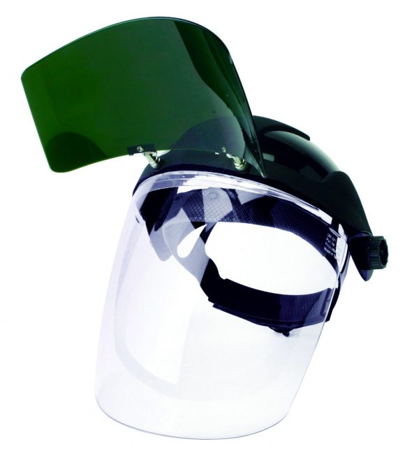 Sellstrom Safety FACESHIELD, BLACK CROWN, RATCHET HEADGEAR, CLEAR WINDOW W/ SHADE 5 FLIP FRONT WINDOW (32151)
