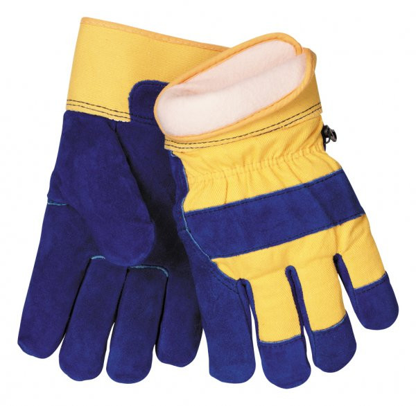Tillman GLOVES, WINTER, COWHIDE LEATHER PALM, CANVAS BACK, BLUE/YELLOW, POLY/COTTON LINED, LARGE (1568)