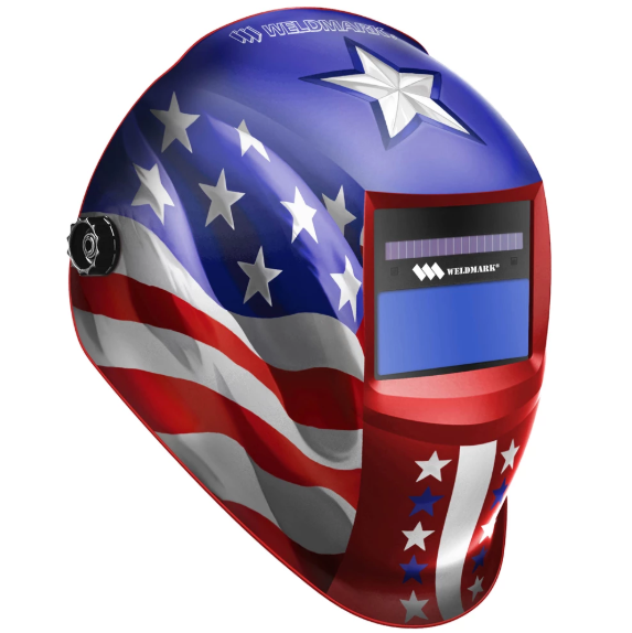 WeldMark HELMET, AUTO-DARKENING, STEEL WORKS, VARIABLE SHADE, SOLAR/BATTERY, STARS & STRIPES (WEM SS8VS9-13H)